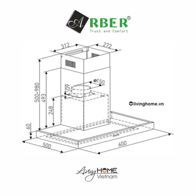 Máy hút mùi Arber AB600RB chịu nhiệt 60cm