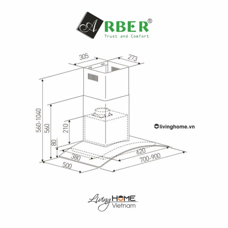 Máy hút mùi Arber AB700N inox không gỉ 70cm