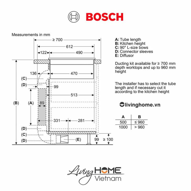 Bếp từ Bosch PVQ731F15E - Kết hợp hút mùi 4 vùng nấu 70cm