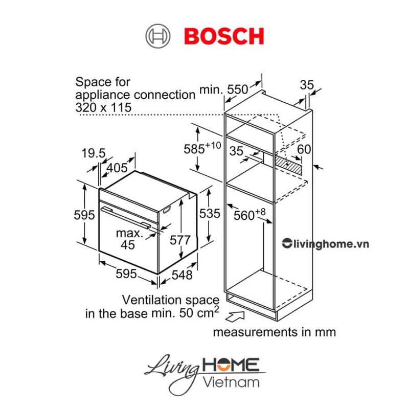 Lò nướng Bosch HNG6764S1A - Kết hợp hấp vi sóng 67 lít 60cm