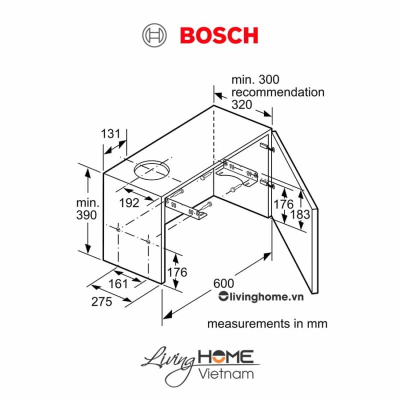 Máy hút mùi Bosch DFM063W56B - Âm tủ 64dB 60cm
