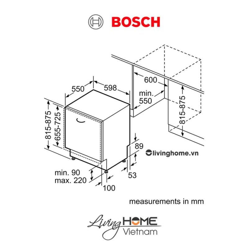 Máy rửa chén Bosch SMV4HCX48E - Âm toàn phần 60cm 14 bộ