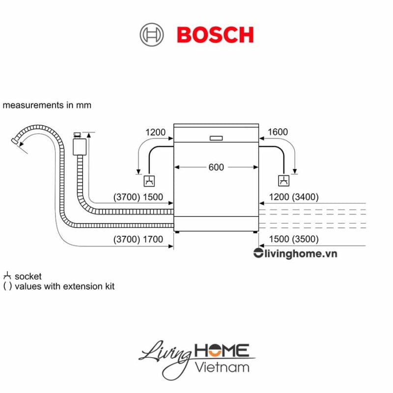 Máy rửa chén Bosch SMS63L02EA - Độc lập 60 cm
