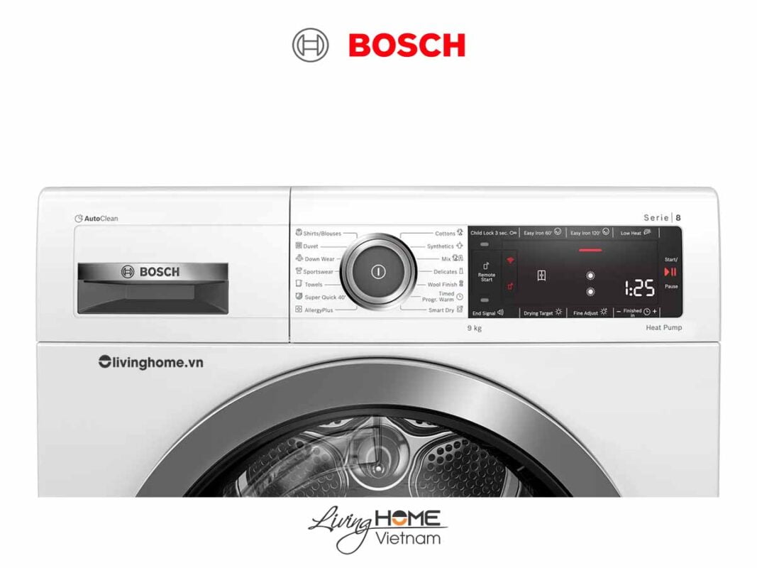 Máy sấy Bosch WTX87MH0SG - Tụ hơi với bơm nhiệt 14 chương trình kết nối Home Connect 9KG