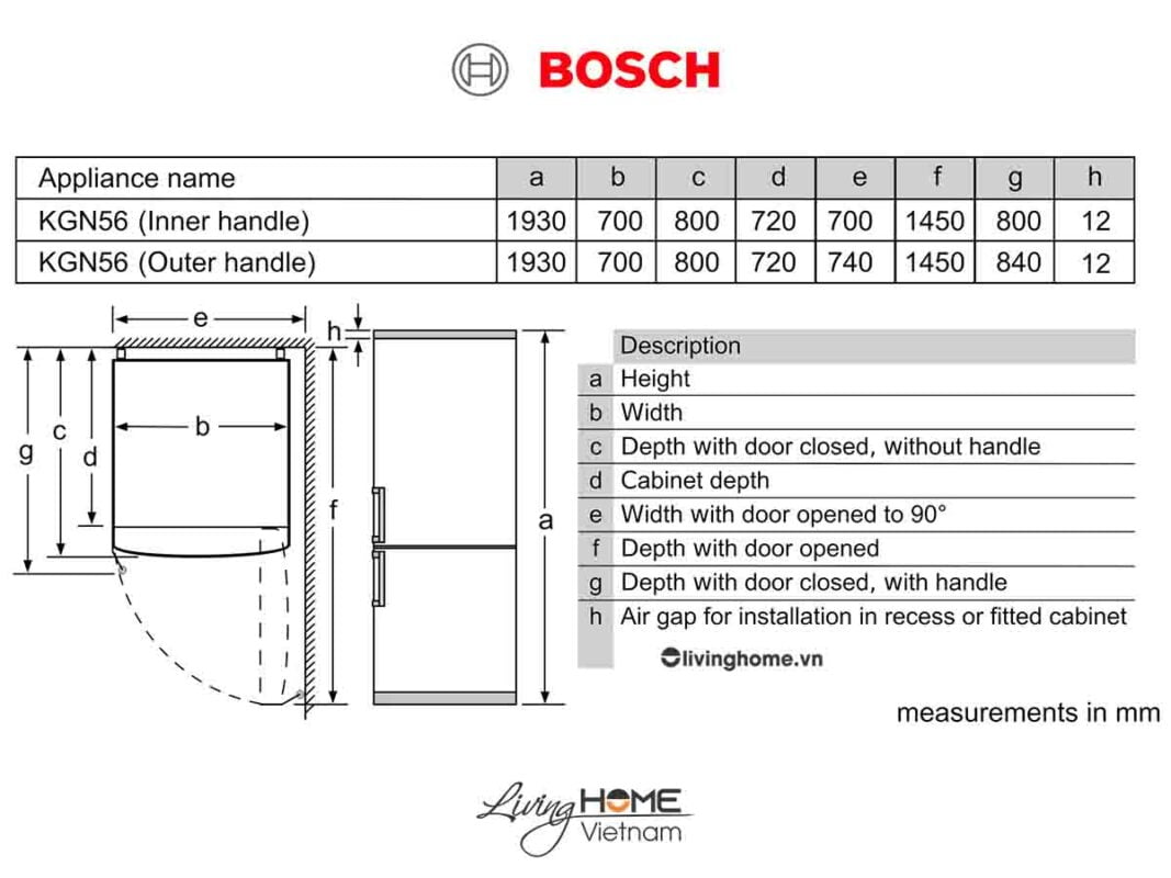 Tủ lạnh Bosch KGN56XI40J - Đơn 2 cánh 559 lít