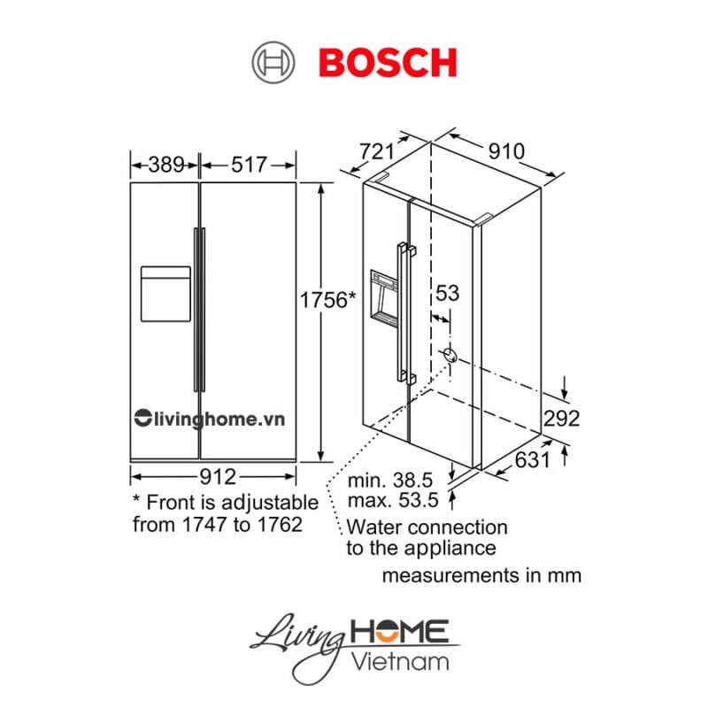 Tủ lạnh Bosch KAD92HI31 - side by side 636 lít kết nối Home Connect