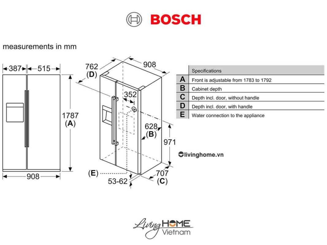 Tủ lạnh Bosch KAG93AIEPG - side by side 560 lít