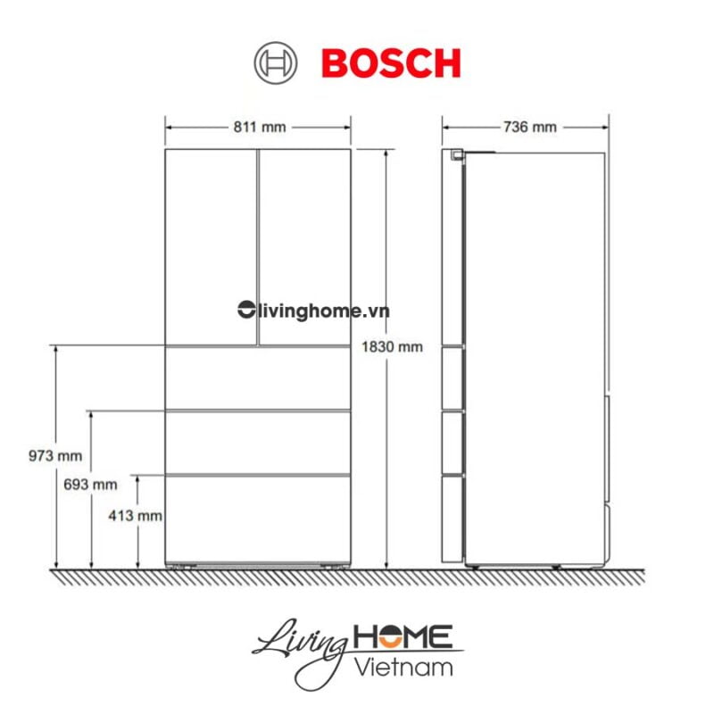 Tủ lạnh Bosch KFN86AA76J - Kiểu Pháp 540 lít kết nối Home Connect