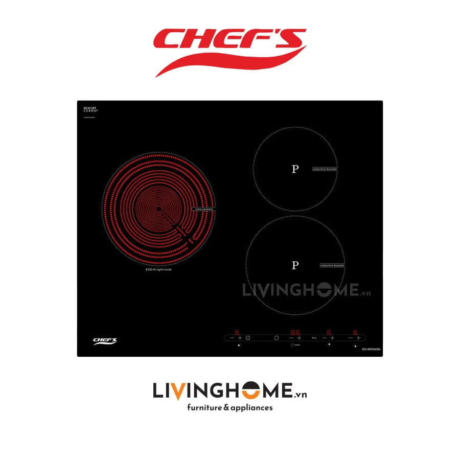 Bếp Điện Từ Chefs EH-MIX545N 62CM 2 Từ 1 Điện Kính Schott Ceran 3 Bếp điện từ Chefs EH MIX545N 3 vùng nấu nhập khẩu Tây Ban Nha