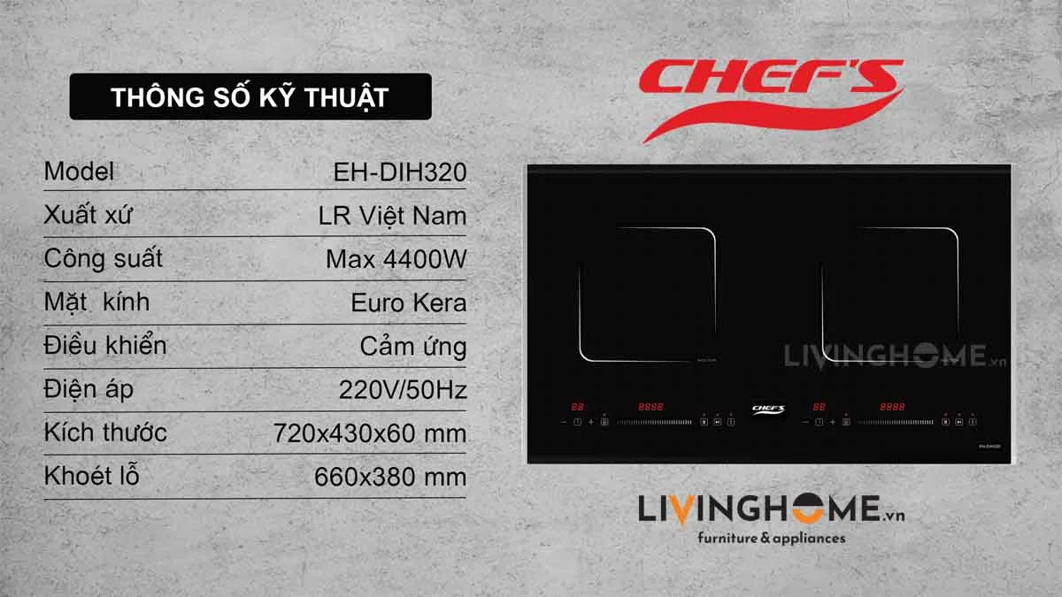 Bếp Từ Chefs EH-DIH320, 2 Từ, 70CM, 4400W 17 Bếp từ Chefs EH-DIH320 thông minh thế hệ mới