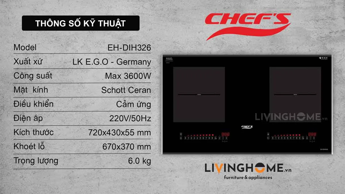 Bếp từ Chefs EH-DIH326 tiện dụng bền bỉ 19 Bếp từ Chefs EH-DIH326 tiện dụng bền bỉ