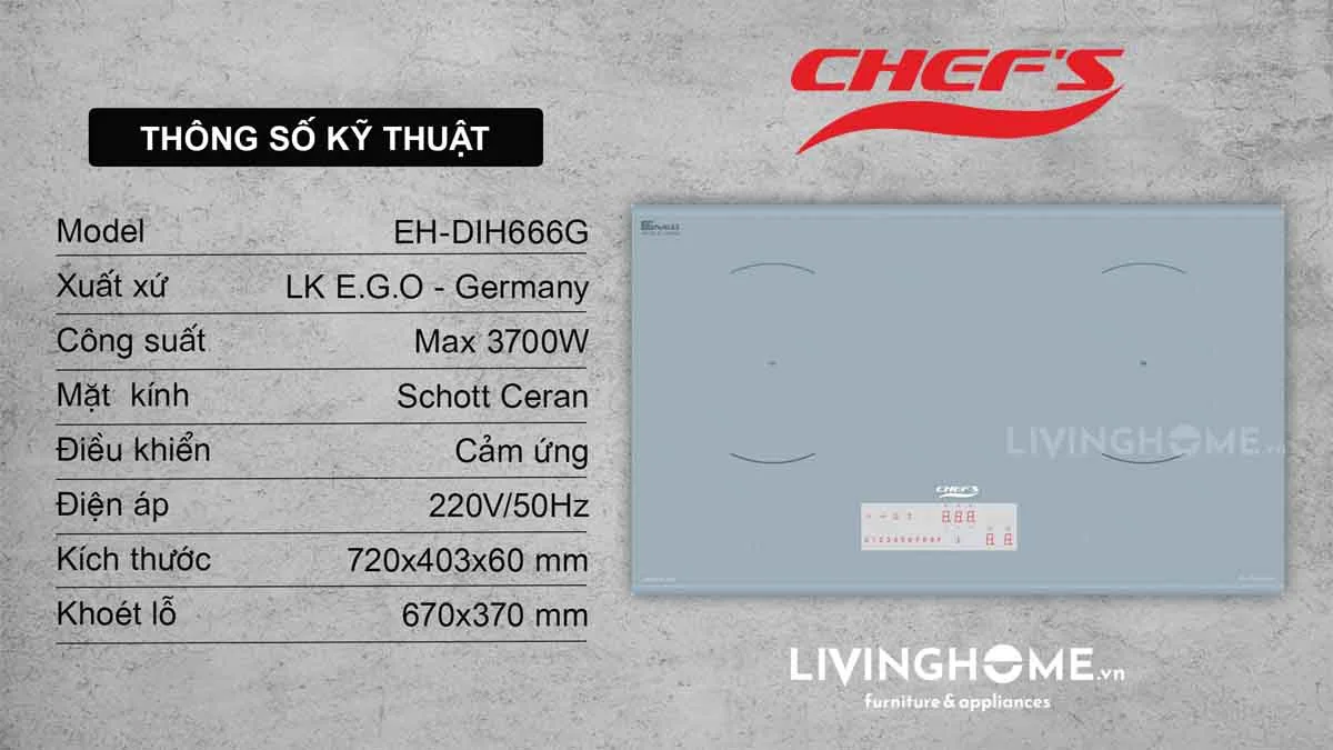 Bếp từ Chefs EH-DIH666G màu xám tinh tế thời thượng
