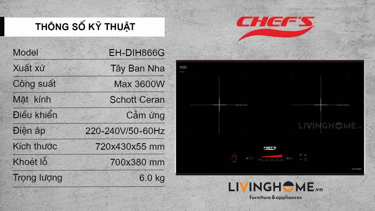 Bếp từ Chefs EH-DIH868 kính Schott Ceran siêu bền 18 Bếp từ Chefs EH-DIH868 kính Schott Ceran siêu bền