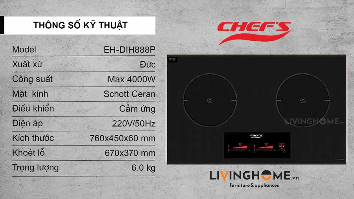 Bếp từ Chefs EH-DIH888P cao cấp nhập khẩu Đức 16 Bếp từ Chefs EH-DIH888P cao cấp nhập khẩu Đức