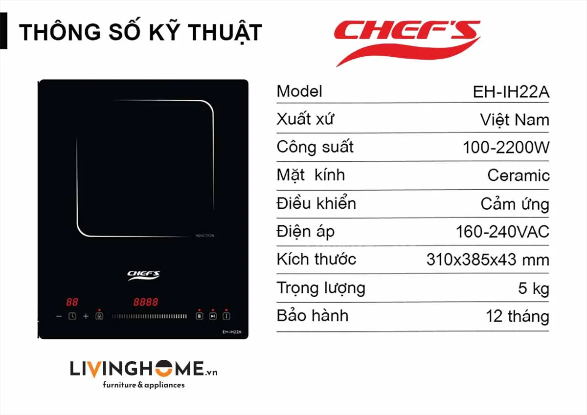 Bếp từ Chefs EH IH22A đơn nhỏ gọn 15 Bếp từ Chefs EH IH22A đơn nhỏ gọn