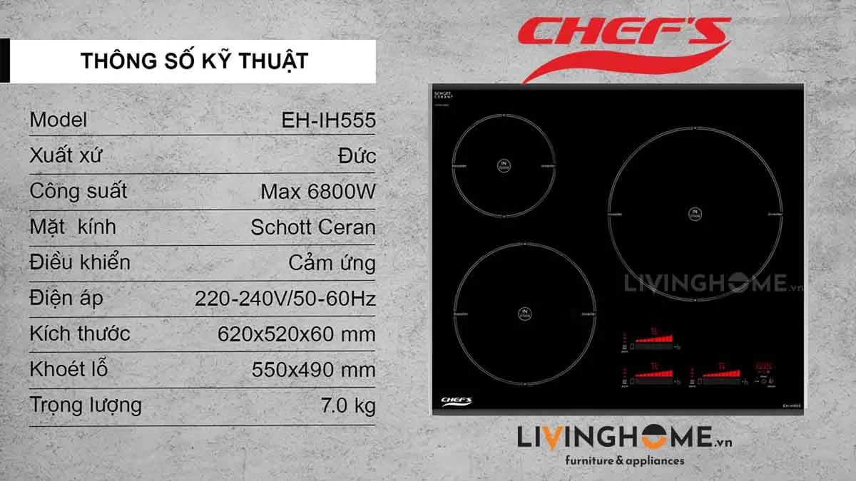 Bếp từ Chefs EH-IH555 3 vùng nấu thông minh tiết kiệm 17 Bếp từ Chefs EH IH555 3 vùng nấu thông minh tiết kiệm