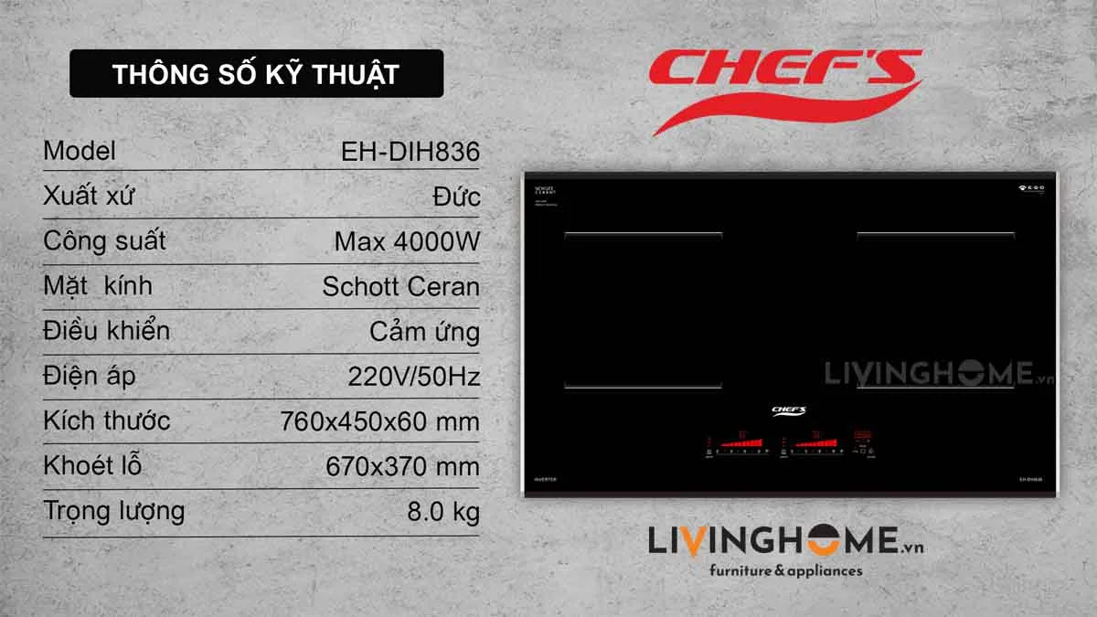 Bếp từ Chefs EH-DIH836 thông minh tiện nghi 14 Bếp từ Chefs EH-DIH836 thông minh tiện nghi