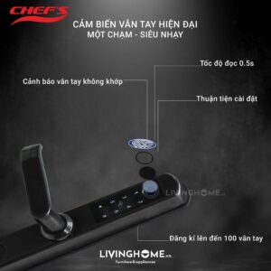 Khoá vân tay Chefs EH A11RBT an toàn sang trọng