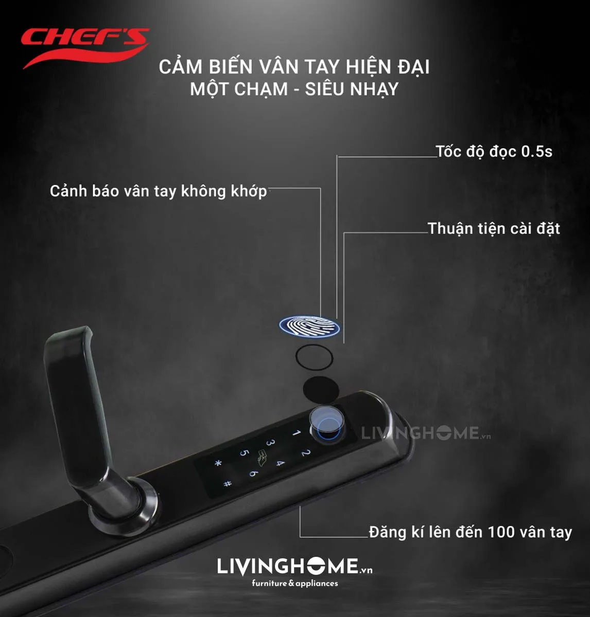 Khoá vân tay Chefs EH A11RBT an toàn sang trọng 12 Khoá vân tay Chefs EH A11RBT an toàn sang trọng