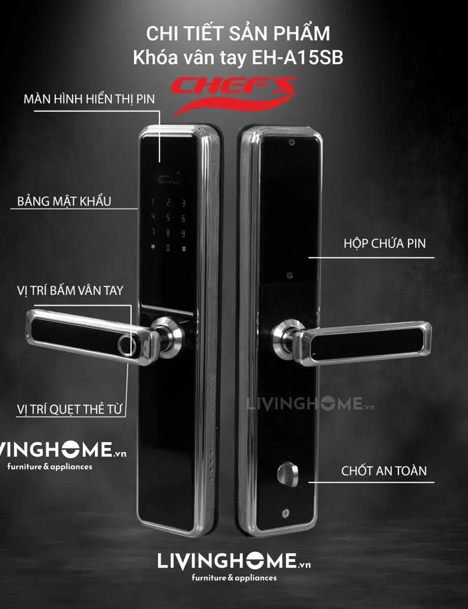 Khoá vân tay Chefs EH-A15SB điện tử an toàn thông minh 21 Khoá vân tay Chefs EH-A15SB điện tử an toàn thông minh