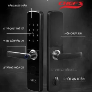 Khoá vân tay Chefs EH A16SB màu đen sang trọng 13 Khoá vân tay Chefs EH A16SB