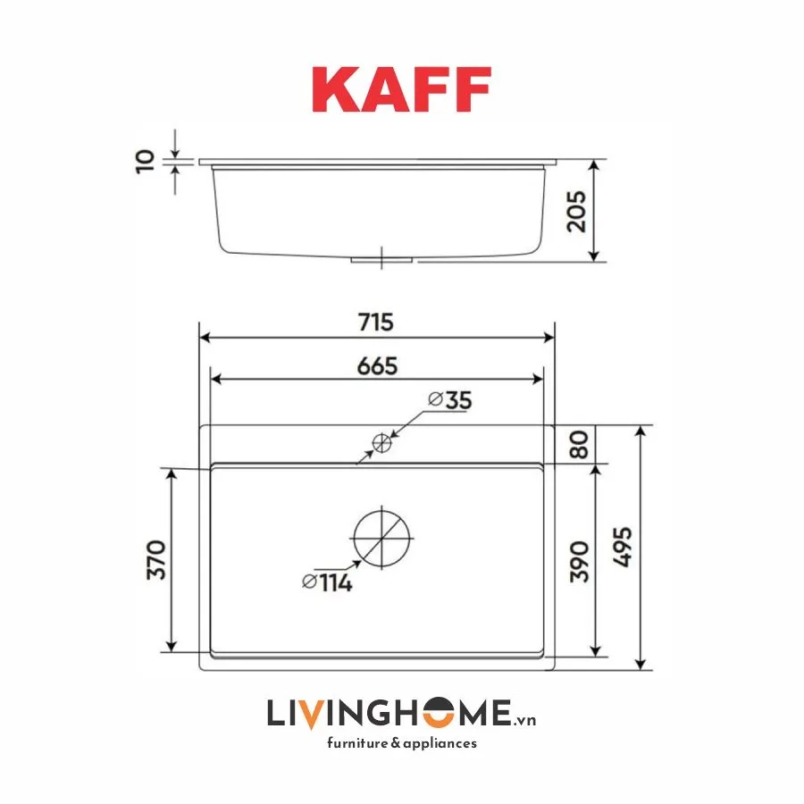 Chậu rửa chén Kaff KAFF GRANITE KF-MONDY-715-D 1 hộc rửa tiện lợi 10 Chậu rửa chén Kaff KAFF GRANITE KF-MONDY-715-D 1 hộc rửa tiện lợi