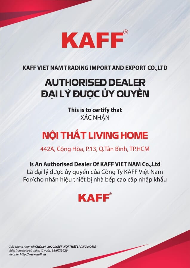 Chứng nhận KAFF cho Living Home Vietnam là đại lý chính thức