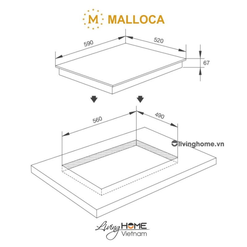 Kích thước bếp điện Malloca MR 593 