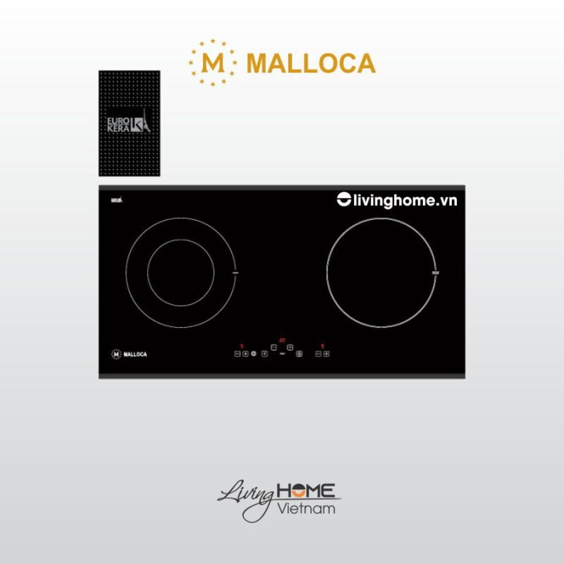 Bếp điện từ Malloca MH-02IR D kết hợp màu đen chấm bi mặt kính Eurokera