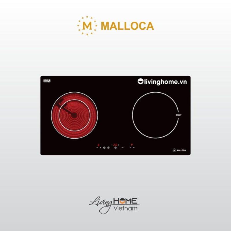 Bếp điện từ Malloca MH-02IR kết hợp màu đen mặt kính Eurokera