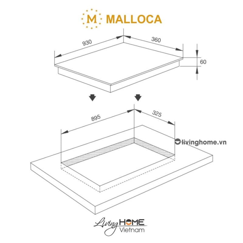 Kích thước bếp điện từ Malloca MH-04IR S