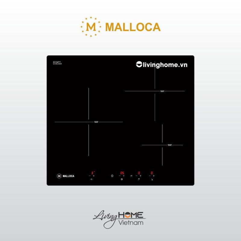 Bếp từ Malloca MI 593 BN âm 3 từ màu đen mặt kính Schott Ceran