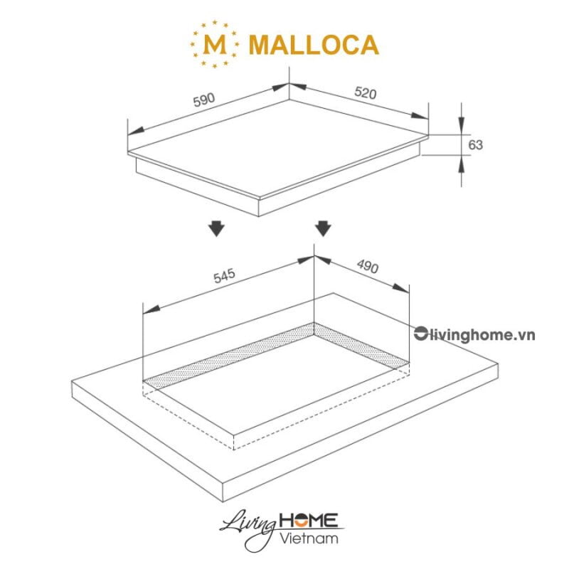 Kích thước bếp từ Malloca MI 593 W