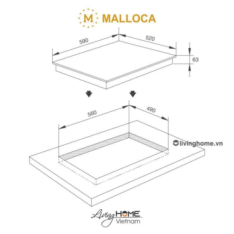 Kích thước bếp từ Malloca MI 594 LINEAR