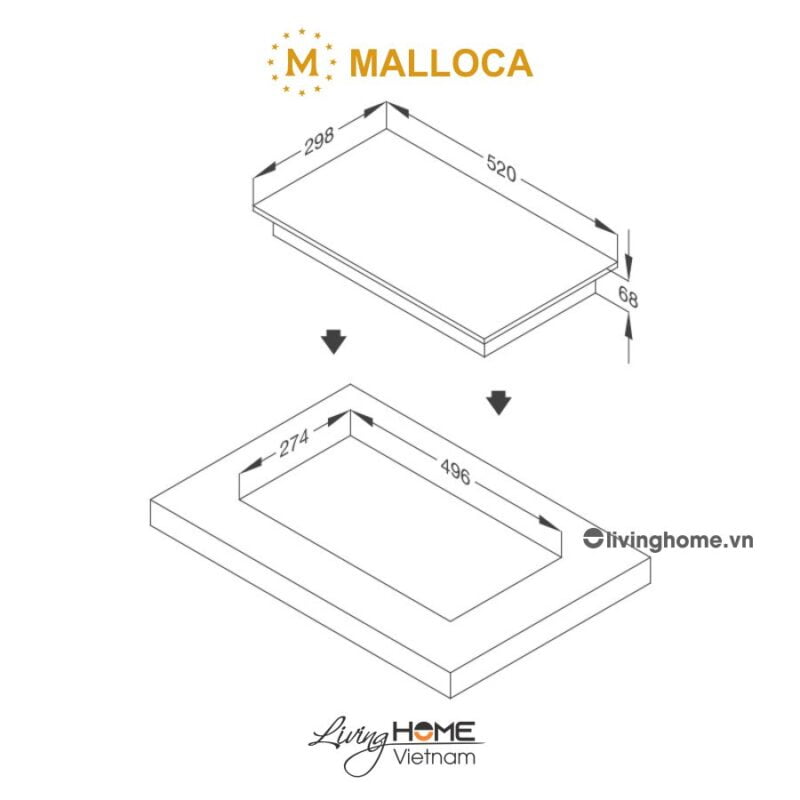 Kích thước bếp từ Malloca MDI 302 