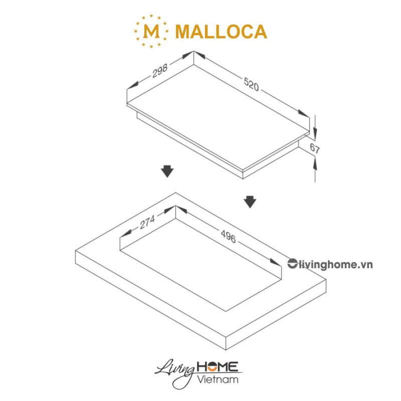 Kích thước bếp điện Malloca MDR 302