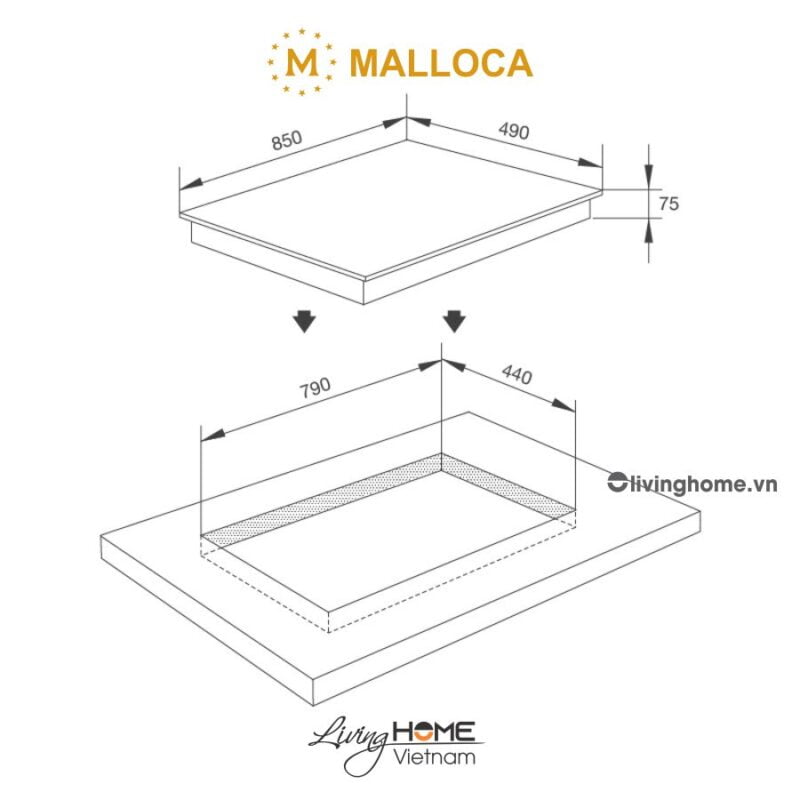 Kích thước bếp gas Malloca AS 9402B 