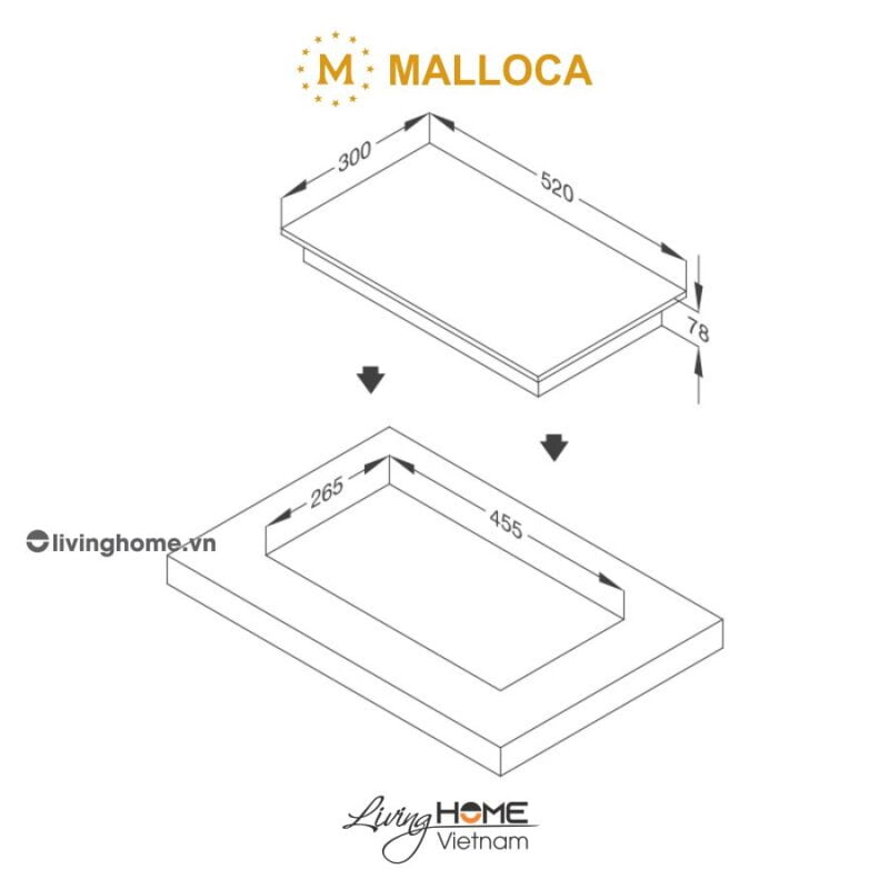 Bếp gas âm Malloca MDG 301 1 gas domino đơn giản độc đáo