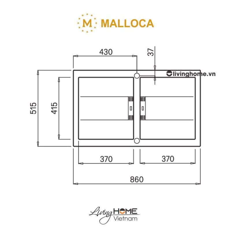 Kích thước chậu rửa chén Malloca SMART K-450 