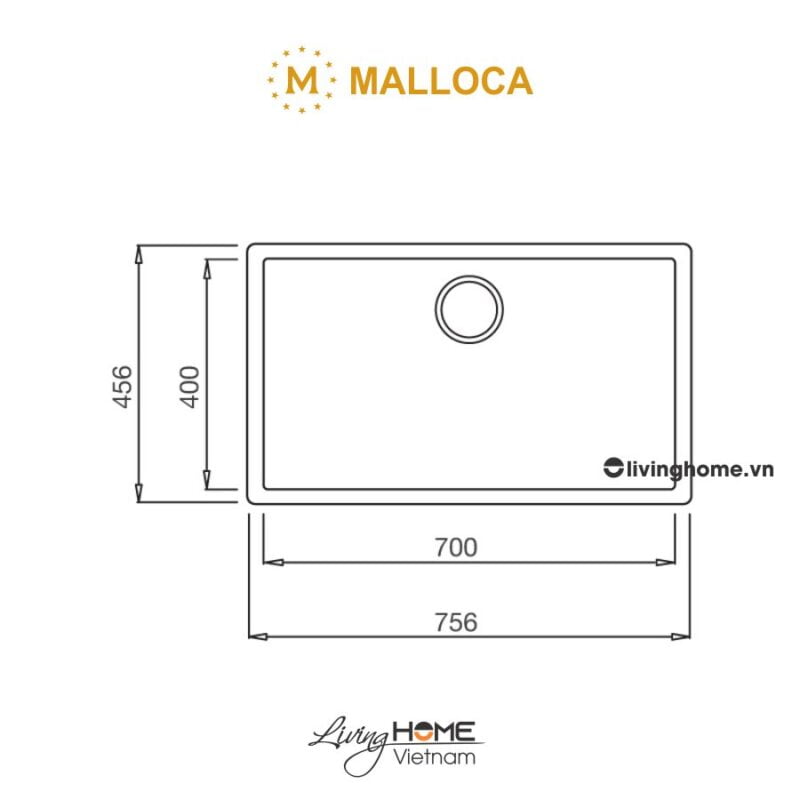Kích thước chậu rửa chén Malloca ZEN K-13040 
