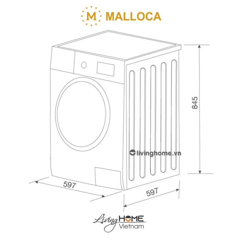 Kích thước máy giặt Malloca MWM-T1510BL 