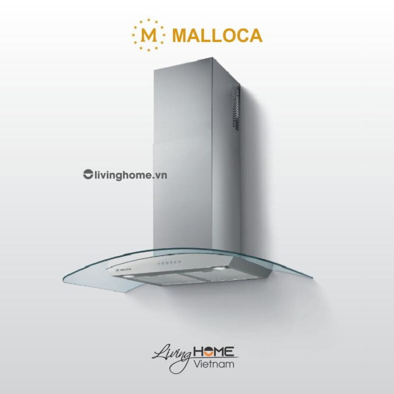 Máy hút mùi áp tường Malloca SIGMA-K820T với thiết kế toàn thân inox kết hợp phần kính cường lực chắc chắn