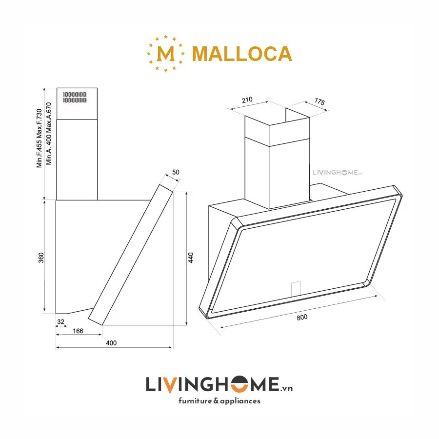Máy Hút Mùi Malloca TIME K-153MB 80CM Cảm Ứng 850m3/h 24 Máy Hút Mùi Malloca TIME K-153MB