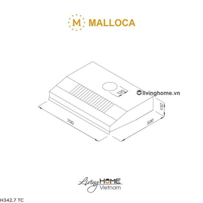 Kích thước máy hút mùi Malloca H342.9 TC 