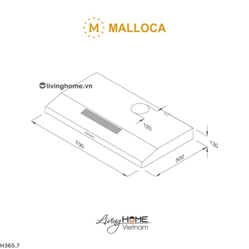 Kích thước máy hút mùi Malloca H365.7