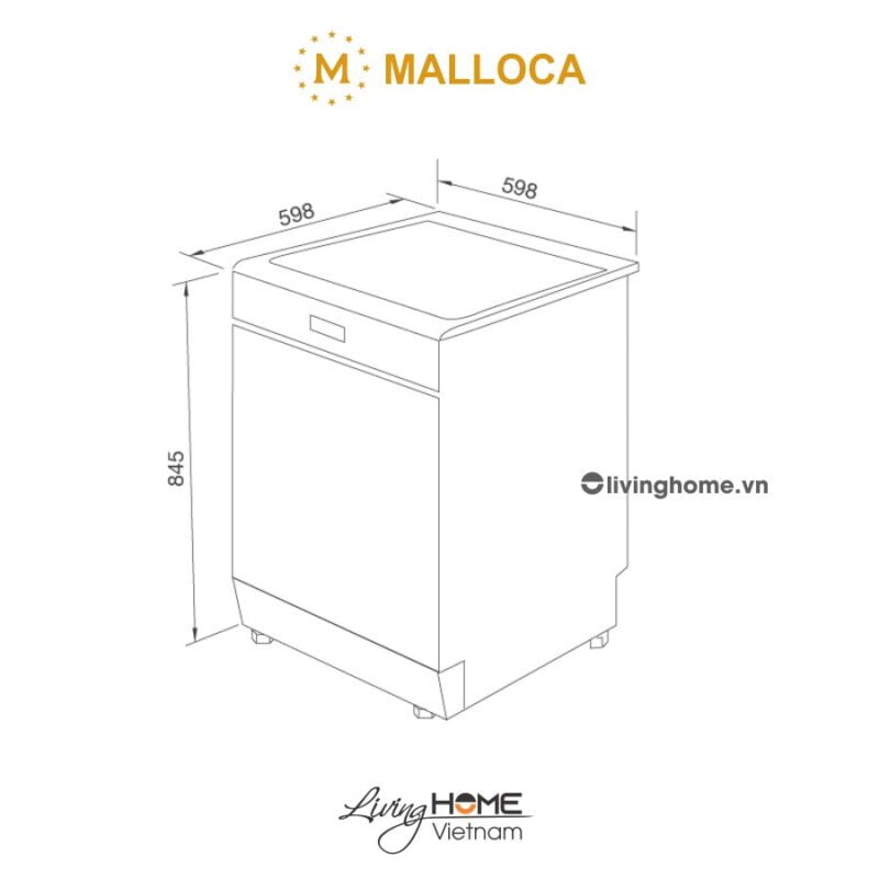 Kích thước máy rửa chén Malloca MDW14-S10TFT 