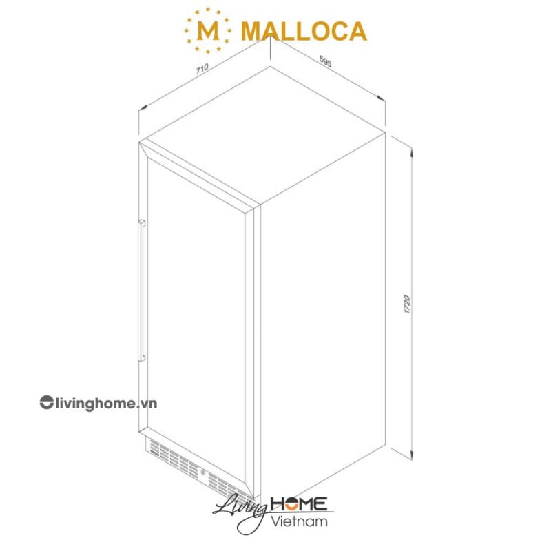 Kích thước tủ bảo quản rượu Malloca MWC-180BG 