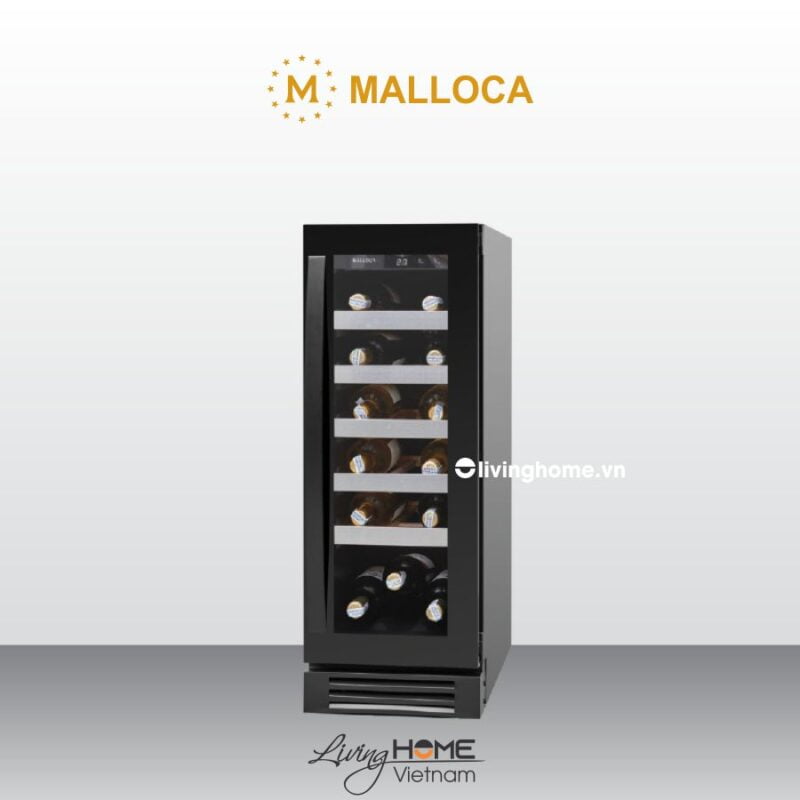 Tủ bảo quản rượu Malloca MWC-20BG nhỏ gọn tinh tế giúp tiết kiệm diện tích vì có thể lắp đặt âm vào tường hoặc tủ bếp
