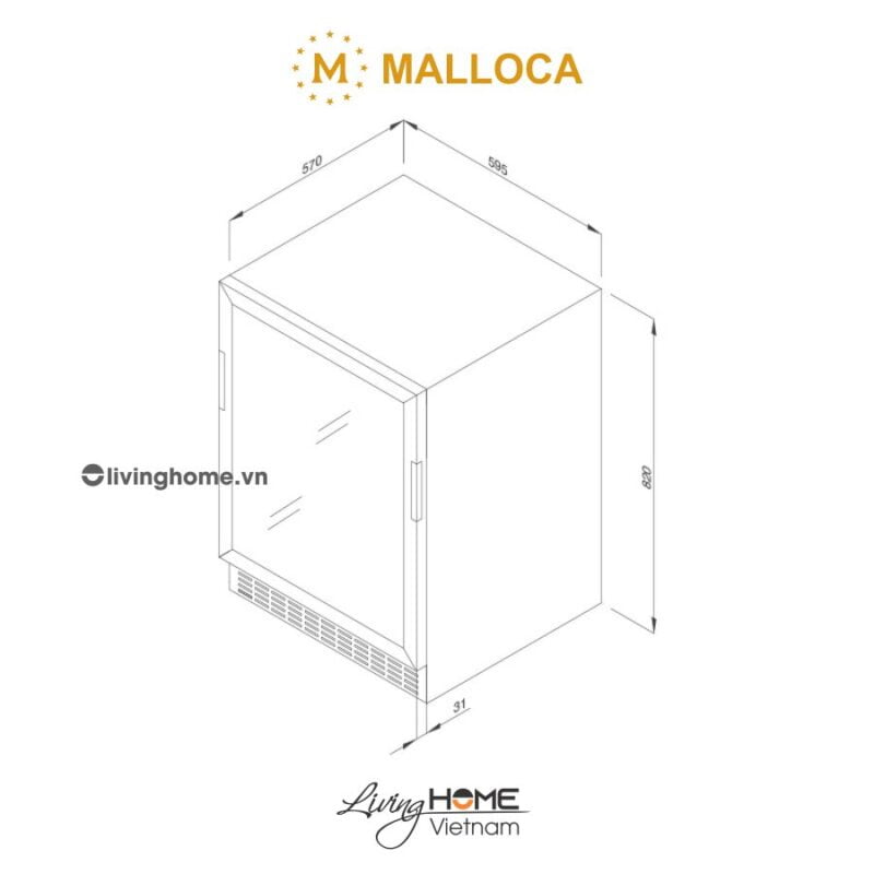 Kích thước tủ bảo quản rượu Malloca MWC-46BG
