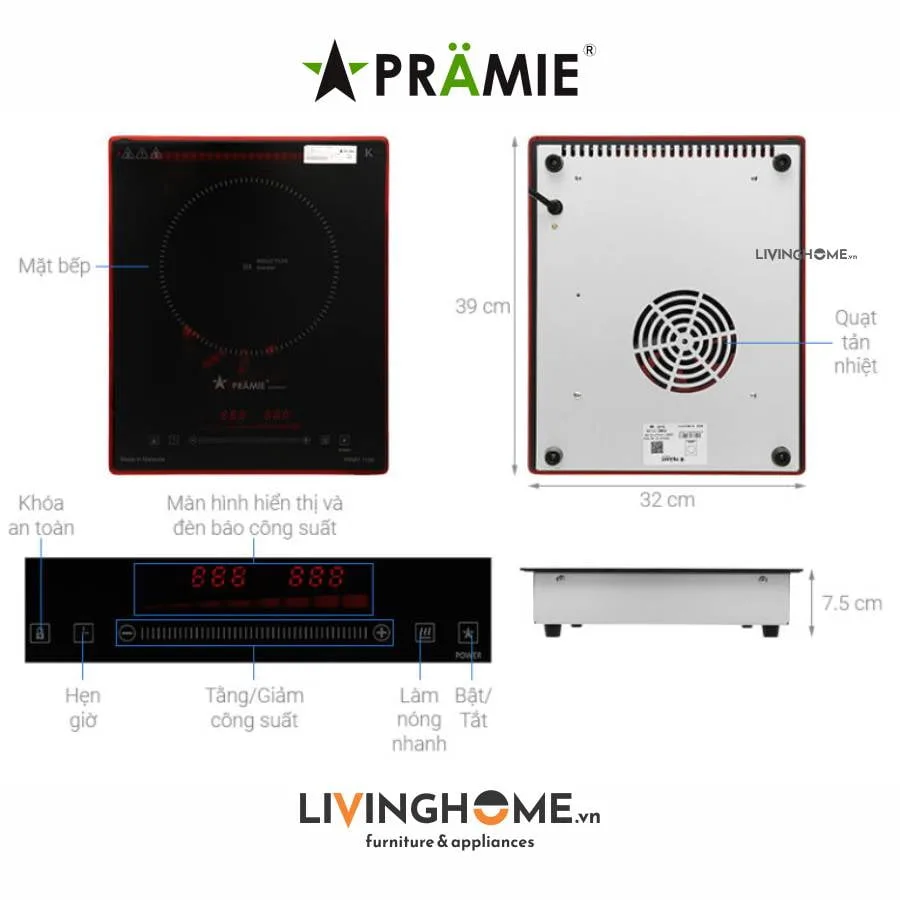 Bếp từ Pramie PRMY 1108 đơn kiểu dáng nhỏ gọn 32 Bếp từ Pramie PRMY 1108